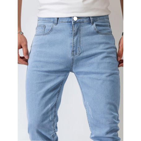 Fashion Men's Jeans High Street Stretch Slim  Pants Denim Cotton Casual Wear Nine Pants Men