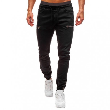 Men's Elastic Cuffed Pants Casual Drawstring Jeans Training Jogger Athletic Pants
