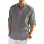 New Men's Casual Shirt Cotton Linen Shirt Loose Tops Long Sleeve