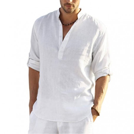 New Men's Casual Shirt Cotton Linen Shirt Loose Tops Long Sleeve