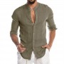 Men's Solid Color Linen Long Sleeve Shirt   Long Sleeve  Men's Shirt
