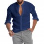 Men's Solid Color Linen Long Sleeve Shirt   Long Sleeve  Men's Shirt