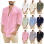 Shirt For Men  Casual Solid Color Shirts Long Sleeve Cotton Linen