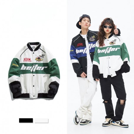 Embroidered Letter Men's Baseball Jacket  American Casual Loose Cargo Jacket Couple Varsity Jacket  High Street Coats