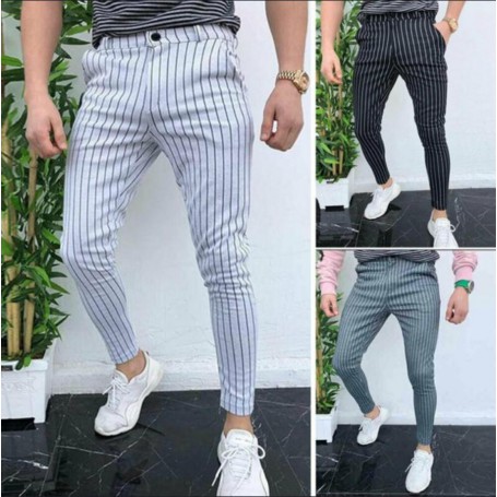 Casual Fashion Men's Pants Striped Business Pants Thin Mid Waist Jogger Casual Trousers Suit Pants Summer