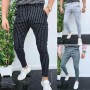 Casual Fashion Men's Pants Striped Business Pants Thin Mid Waist Jogger Casual Trousers Suit Pants Summer