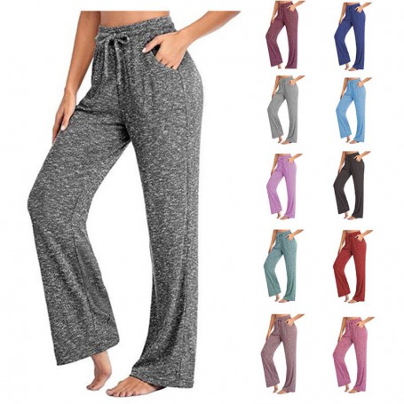 Wide Leg Pants Loose Casual Sports Long Leggings Stretchable Middle Waist Trousers with Tie Comfortable Solid S-5XL