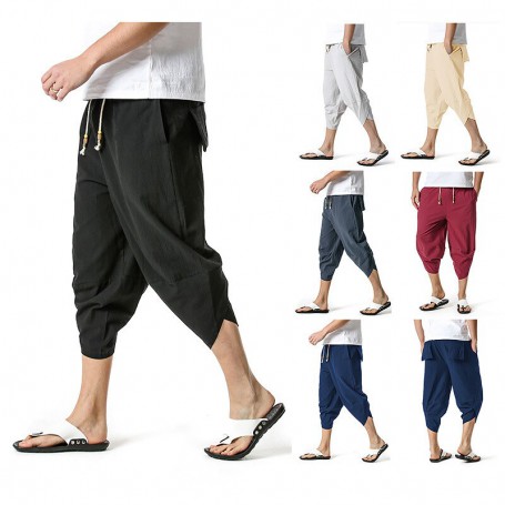 Jogger Pants Men Cotton Linen Sweatpants Trousers Male Casual Lightweight  Streetwear