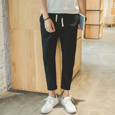 Summer Pants Male Korean Trend Loose Casual Small Feet 9-Point Pants Slim Linen Mens Fashion Streetwear Sweatpants Male
