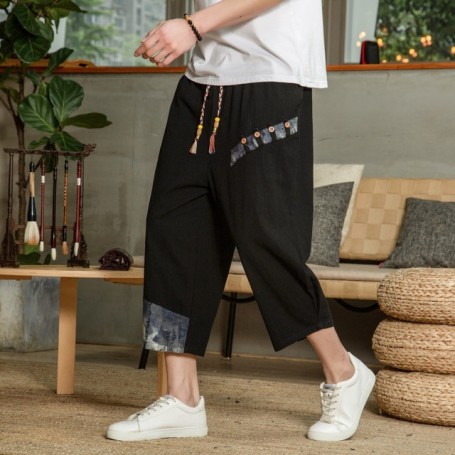 New Man Pants 2022 Summer Baggy Male Harem Pants Cotton Linen Vintage Elastic Waist Casual Sweatpants Men Big Size Trousers 5XL