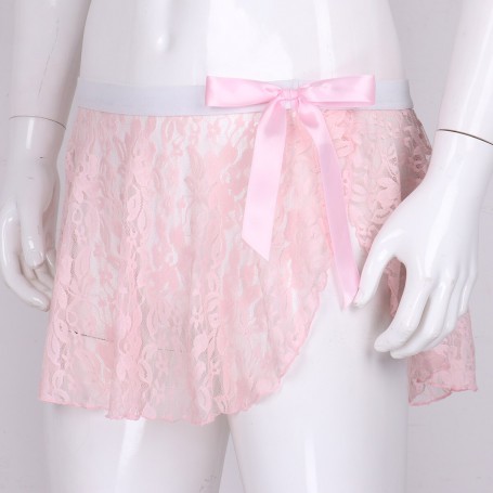 Sissy See Through Lace Briefs Panties Side Split Bowknot Mini Skirt
