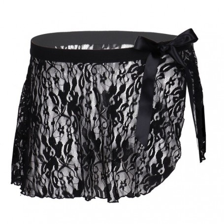 Sissy See Through Lace Briefs Panties Side Split Bowknot Mini Skirt Crossdress Costume Panty Skirt Gay Male Sexy Underwear