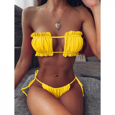 Sexy Bikini Pleated Swimsuit Female Swimwear Women Mini Thong Bikini Set
