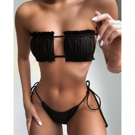 Sexy Bikini Pleated Swimsuit Female Swimwear Women Mini Thong Bikini Set
