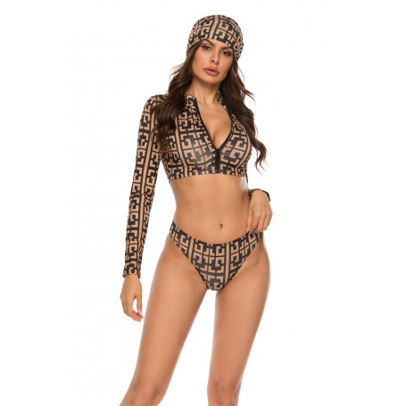 Women's  3-Piece Set Bikini Bathing Swim Suit Push Up Bathing Suit Long Sleeve Beachwear