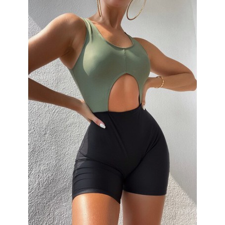 One Piece Cut Out Bikini Swimsuit Women's Swimwear With Shorts