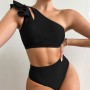 Sexy One Shoulder Bikini Women Solid High Waist Swimsuit Ruffle Swimwear Women Black Biquini Female Beachwear Bathing Suits
