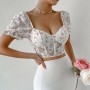 Camisole Crop Top Plus Size Office Lady Summer Vintage Printing Mesh Vest Tank White Corset V-neck Aesthetic Clothings