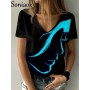 Women's Casual Tshirt Summer V Neck 3D Abstract Face Print Short Sleeve T-Shirt Vintage Oversized Casual Street Tee Tops Female
