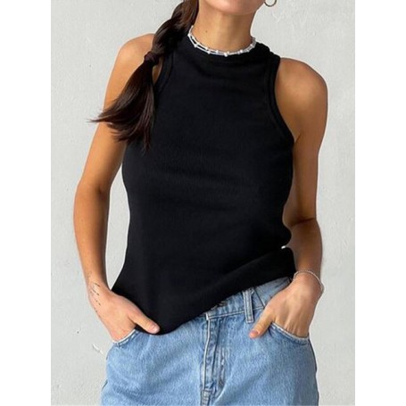 Tank Tops Blue Casual Sport Vest Off Shoulder Women's Tank Top Ribbed Knitted Tops Neck Summer Woman Shirts Tank Top