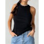 Tank Tops Blue Casual Sport Vest Off Shoulder Women's Tank Top Ribbed Knitted Tops Neck Summer Woman Shirts Tank Top