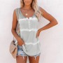 Women Tie-Dye Striped Printed Vest T-Shirts Casual Loose Oversize Tank Tops Ladies O-Neck Button Sleeveless T-Shirt