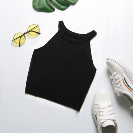 Crop Top Women Baby Tees Knitted 7 Solid Colors Vintage Streetwear Sexy White Orange Tank Top