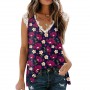Womens Top Women V Neck Lace Top Shirts Flower Printing Tank Top Summer Casual Sleeveless Shirt Top Side Crop Top Fitted