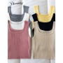 Knitted Crop Top Women  Short Camis O-neck Sexy Crop Halter Top Pink Casual Clothing Tank Tops for Women