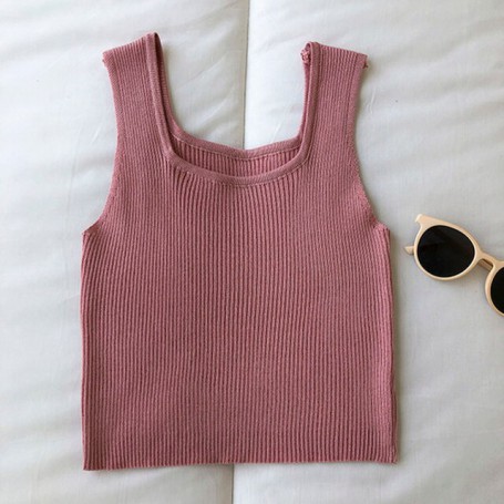 Knitted Crop Top Women  Short Camis O-neck Sexy Crop Halter Top Pink Casual Clothing Tank Tops for Women