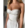 Satin Corset Crop Top with Cups Strapless Sexy Off Shoulder Party Sleeveless Bustier Tank Tops Women