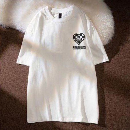 Trendy creative checkerboard short sleeved T-shirt men 2022 spring and summer new couple women half sleeved fresh loose top