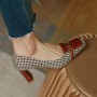 Retro Fashion Women's Shoes Thousand Bird Lattice Soft Leather Ladies Pumps Spring Square Toes Chunky Heels Female Shoes