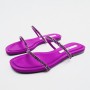 Spring New Women's Square Head All-match Thin Strap Fashion Ladies Sandals Purple Orange Flats