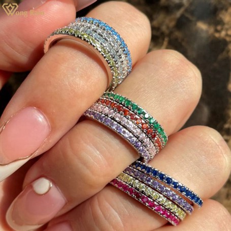 Wong Rain Bohemia 925 Sterling Silver Created Moissanite Gemstone Wedding Band Women Ring Fine Jewelry Ring Size 5-9 Wholesale