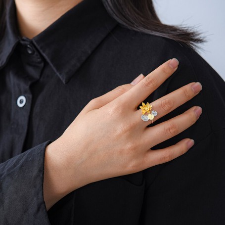 Lotus Fun Luxury 925 Sterling Silver Dating Elegant Water Lily Flower Adjustable Rings for Women Engagement Statement Jewelry