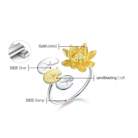 Lotus Fun Luxury 925 Sterling Silver Dating Elegant Water Lily Flower Adjustable Rings for Women Engagement Statement Jewelry