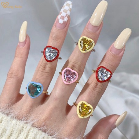 925 Silver Heart Created Moissanite Gemstone Wedding Engagement Ring Fine Jewelry Christmas Gifts