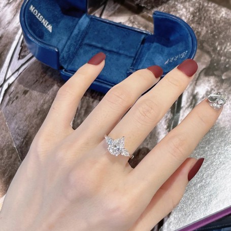 Original Silver Simple Fashion White Large Water Drop Zircon Ring For Women Wedding Fine Jewelry