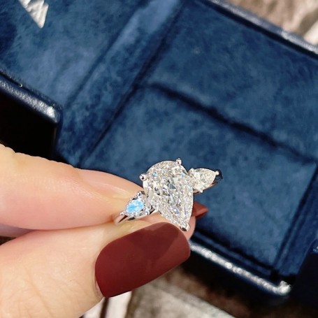 Original Silver Simple Fashion White Large Water Drop Zircon Ring For Women Wedding Fine Jewelry