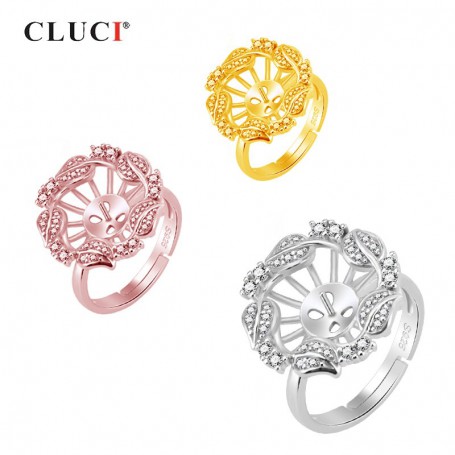925 Silver Flowers Ring For Women Zirconia Pearl Ring Mounting Jewelry for Wedding Silver 925 Flower Ring Gift
