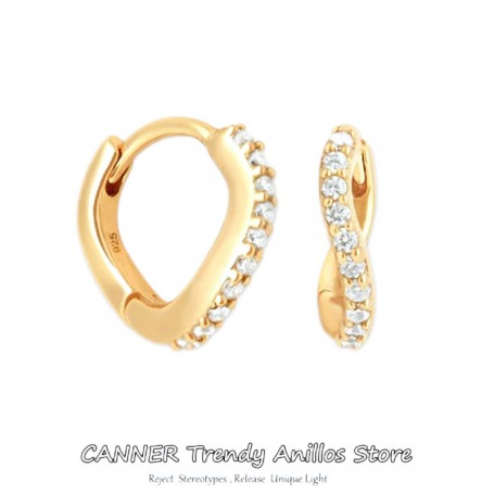 CANNER Real 925 Sterling Silver Zircon Wave Hoop Earrings Small Cute Round Huggies Earrings Female Charming Fine Jewelry Gifts