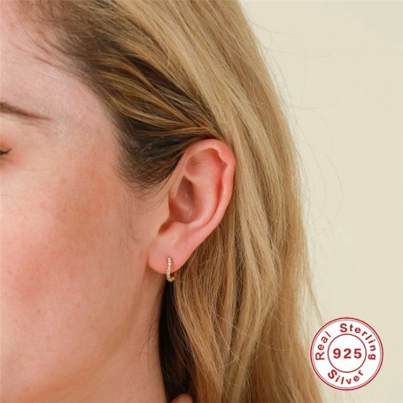 CANNER Real 925 Sterling Silver Zircon Wave Hoop Earrings Small Cute Round Huggies Earrings Female Charming Fine Jewelry Gifts