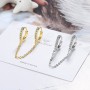 Hollow Double Ear Hole Hoop Earrings 925 Sterling Silver Zircon Chain Trendy Tassel Earring Jewelry for Women Girl