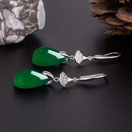Natural Green Jade Chalcedony Water Drop Earrings 925 Silver Carved Charm Jadeite Jewelry Fashion Amulet for Women Gifts