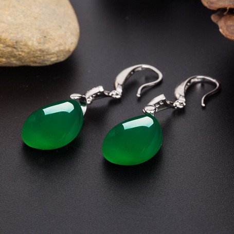 Natural Green Jade Chalcedony Water Drop Earrings 925 Silver Carved Charm Jadeite Jewelry Fashion Amulet for Women Gifts
