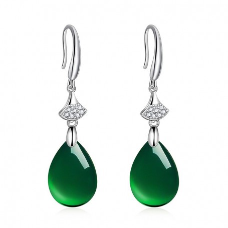 Natural Green Jade Chalcedony Water Drop Earrings 925 Silver Carved Charm Jadeite Jewelry Fashion Amulet for Women Gifts