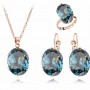 Wedding Rose Gold Color Jewelry Sets Big CZ Blue Stone Pendant Choker Necklace Earrings For Women Mother's Day Gift