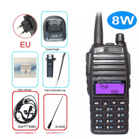 UV82 8W Portable Radio Walkie Talkie Dual PTT Two Way Vhf Uhf Dual Band Amateur CB Radio Comunicador Receiver Transmiter