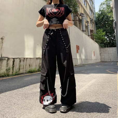 Vintage Skull Print Trousers Women